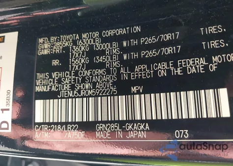 2021 Toyota 4Runner Sr5 Premium from USA, damaged, VIN JTENU5JR0M5922275